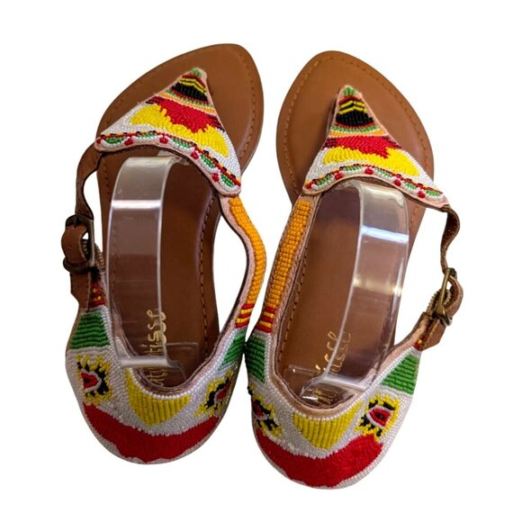 Matisse Navajo Beaded Leather Sandals Colorful Tribal Boho Womens Size 8 - Picture 4 of 9